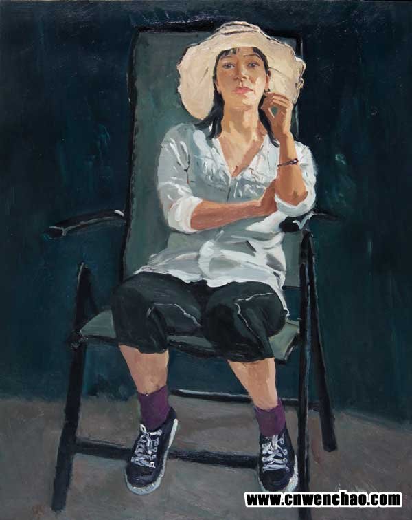 239,带帽的女子100×80cm布面油画2010