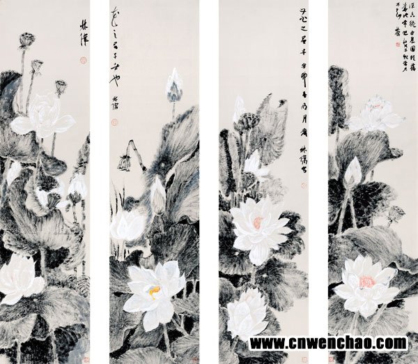林伟-碧荷清古四條屏（一）(35x139cm)