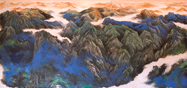 云横秦岭-1000cm×2000cm-2010年-设色纸本（为大明宫国家遗址公园--丹凤门绘制）