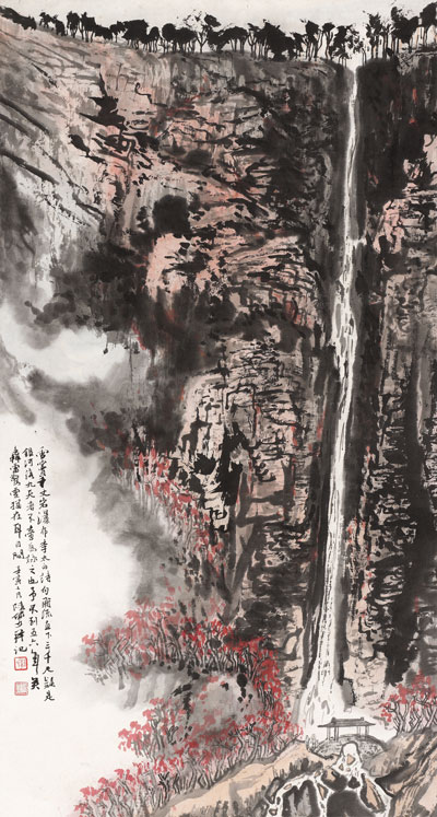 千丈岩瀑布-64×34cm-1962年-立轴