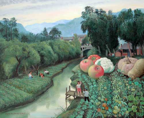 陈树中作品-野草滩，青山水影100X120CM亚麻布油彩2012年