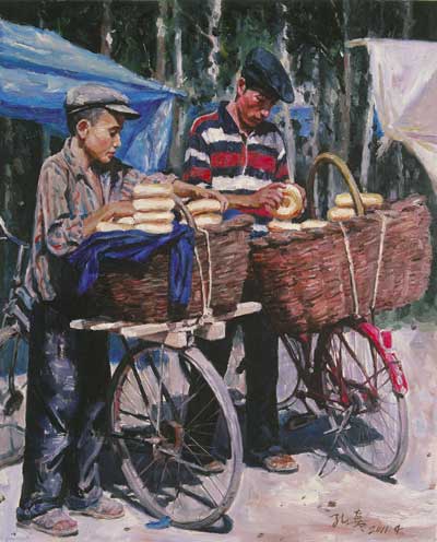 刘孔喜作品-《南疆速写——卖烤馕》-布面油画--68cmX55cm--2011年