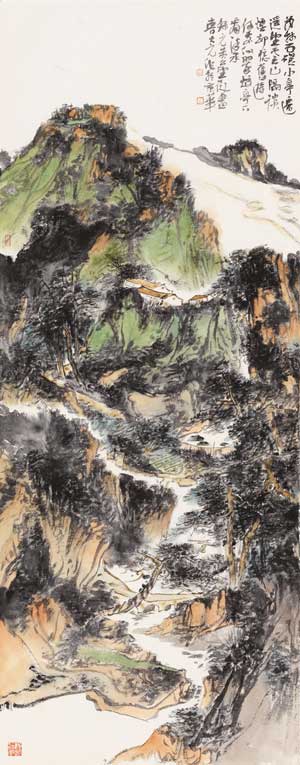 曹新刚-茂林石磴小亭边136x56cm