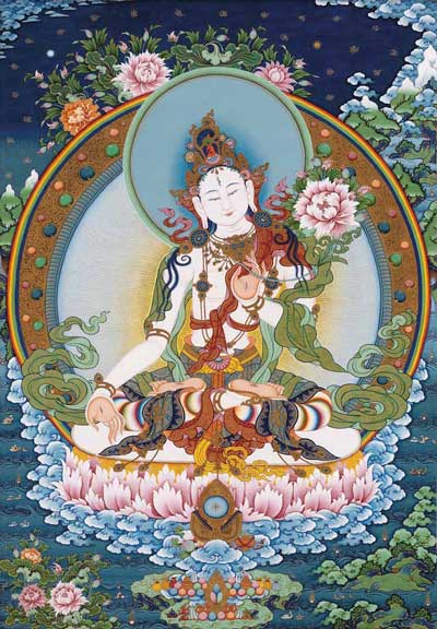 夏鲁旺堆，唐卡作品：白度母-60×86cm